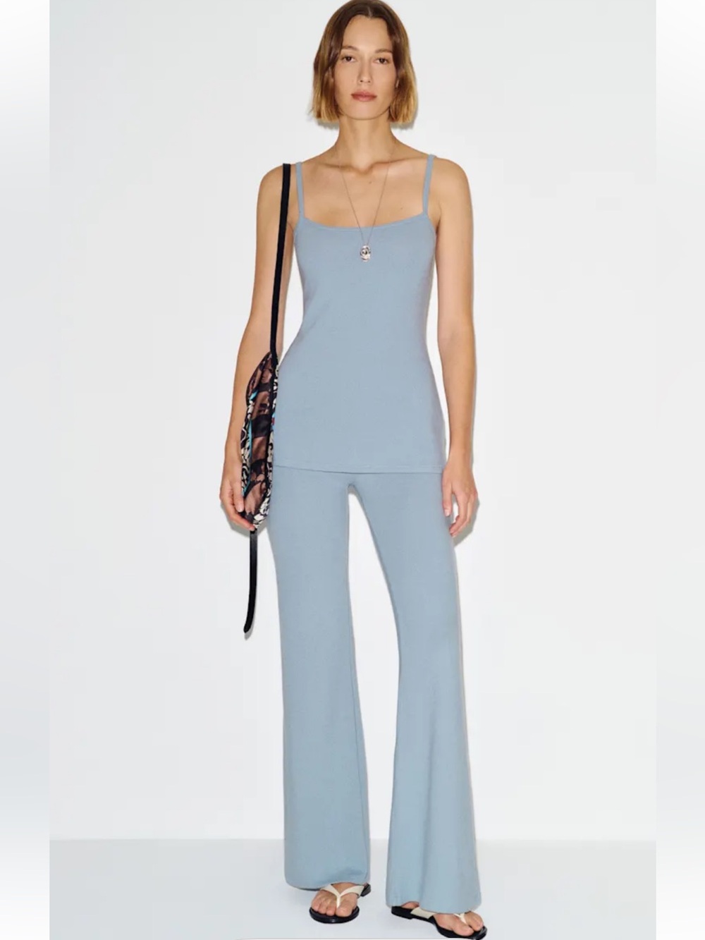 Reformation NWT Bria Knit Sky Blue 2 Piece Set Tencel Tank & Flare Leg Bottom M
